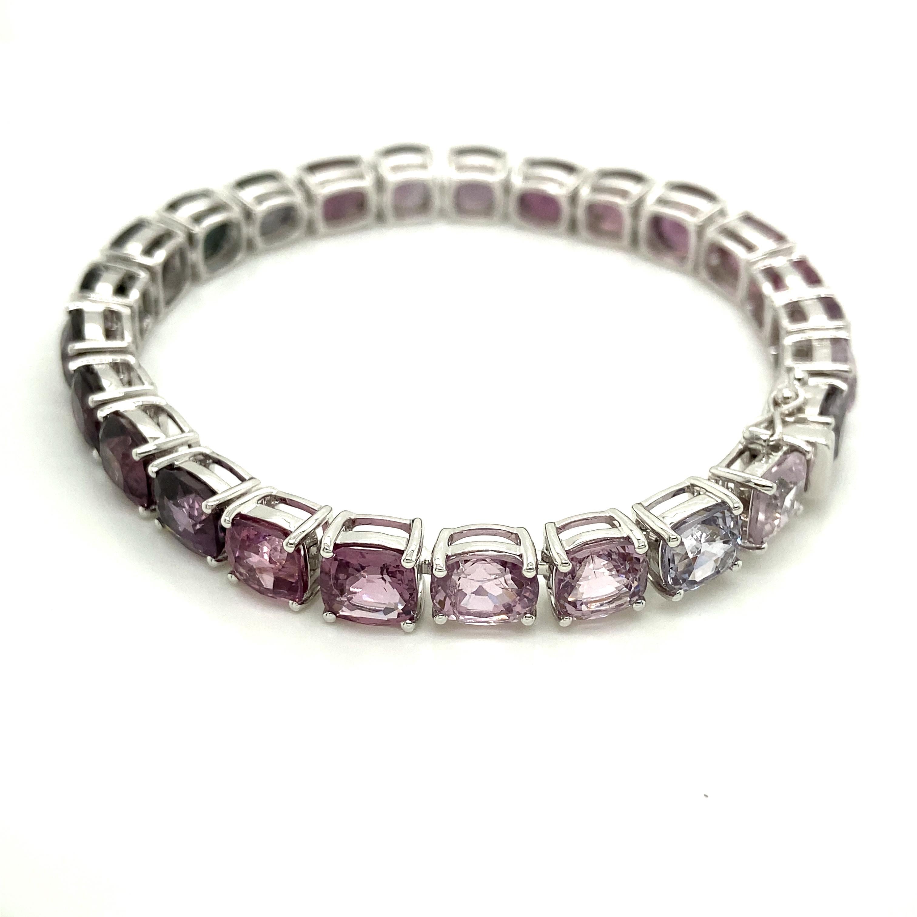38.84 Carat Unheated Multicolored Burmese Spinels White Gold Bracelet In New Condition In Hong Kong, HK