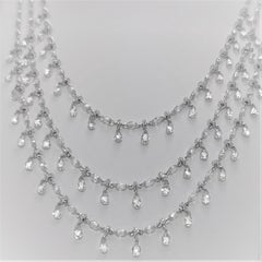 38.89 Carat Vintage Briolette Cut Diamond Necklace Set on 18K White Gold