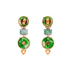 Natural Burmese Green Jade & Diamond Earrings, 18K Gold, Austy Lee