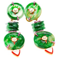 Pendientes de jade verde birmano natural y diamantes, oro de 18 quilates, Austy Lee