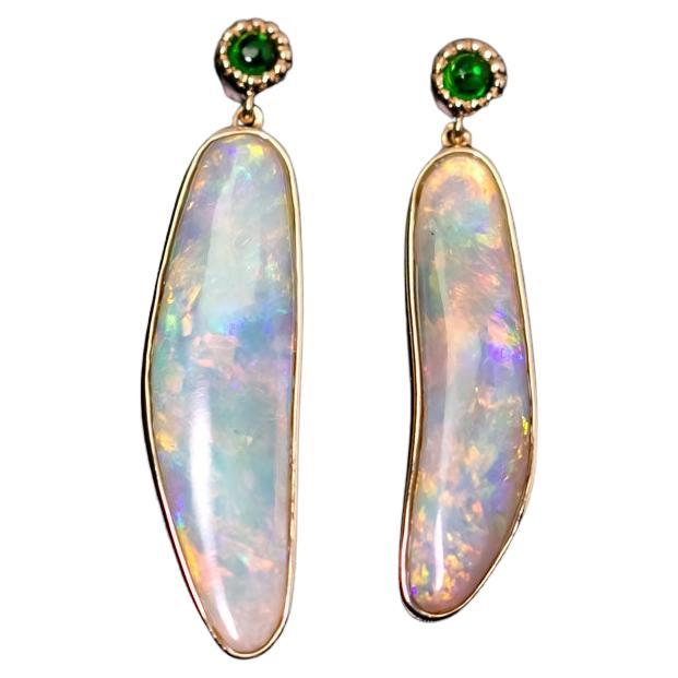 3,88ct Australischer Opal Tsavorit Tropfenohrringe 14K Gelbgold