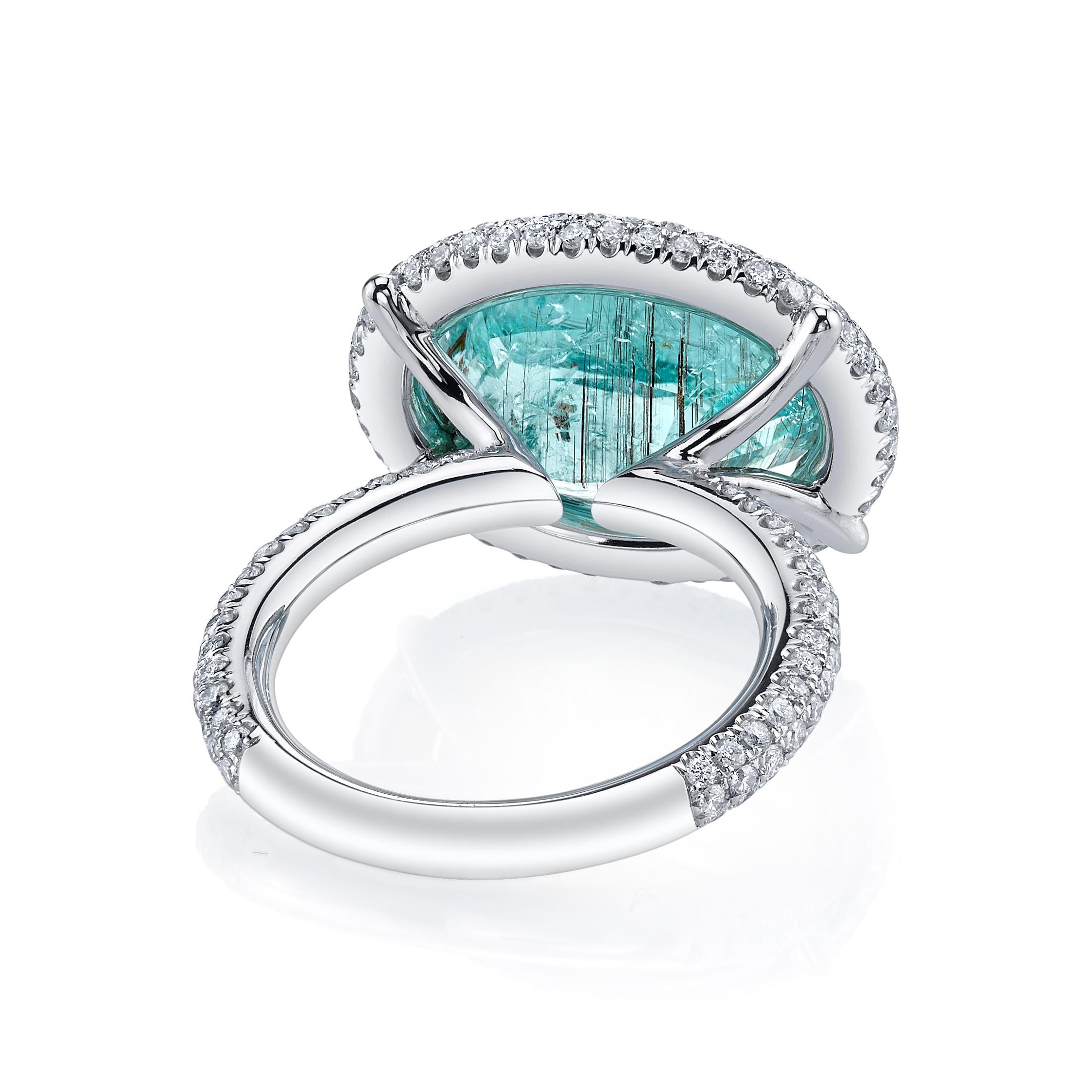 Oval Cut 3.88ct Paraiba Tourmaline Ring Set in Platinum and Accented with Diamonds For Sale