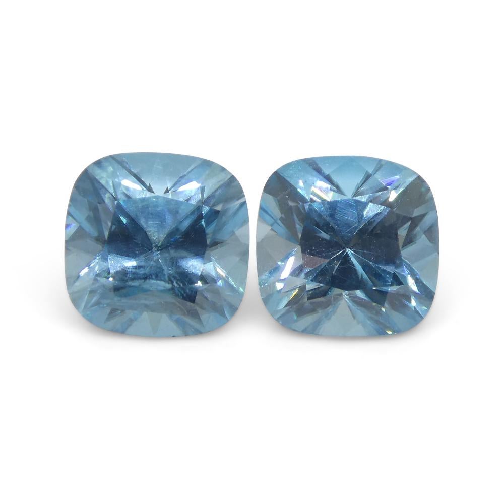 3.88ct Pair Square Cushion Diamond Cut Blue Zircon from Cambodia For Sale 7