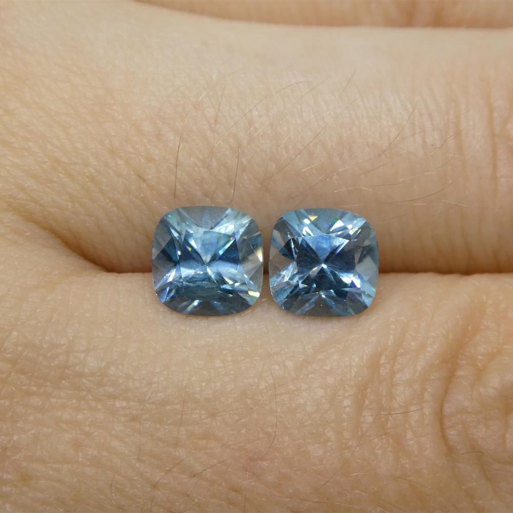 3.88ct Pair Square Cushion Diamond Cut Blue Zircon from Cambodia For Sale 8