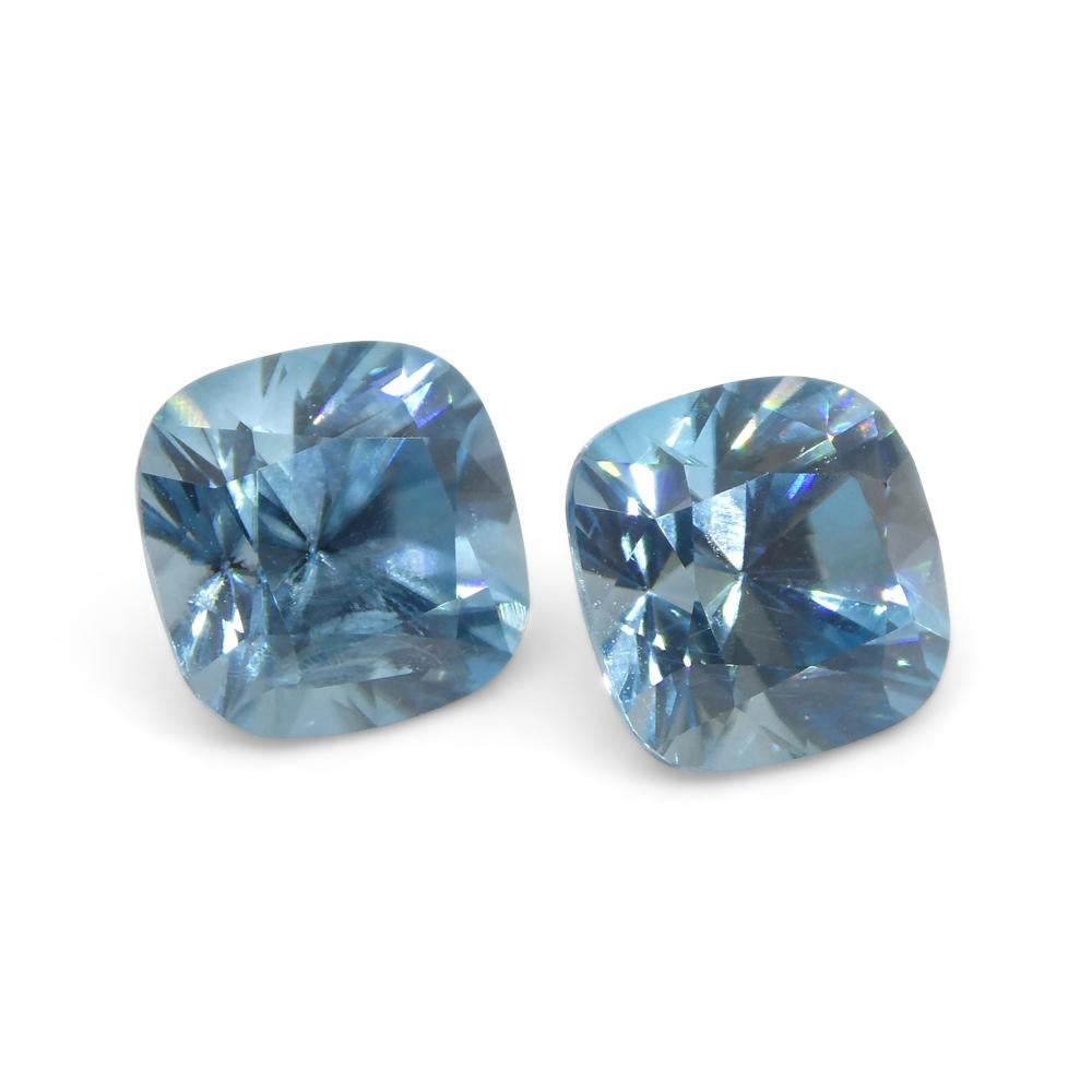 3.88ct Pair Square Cushion Diamond Cut Blue Zircon from Cambodia For Sale 2