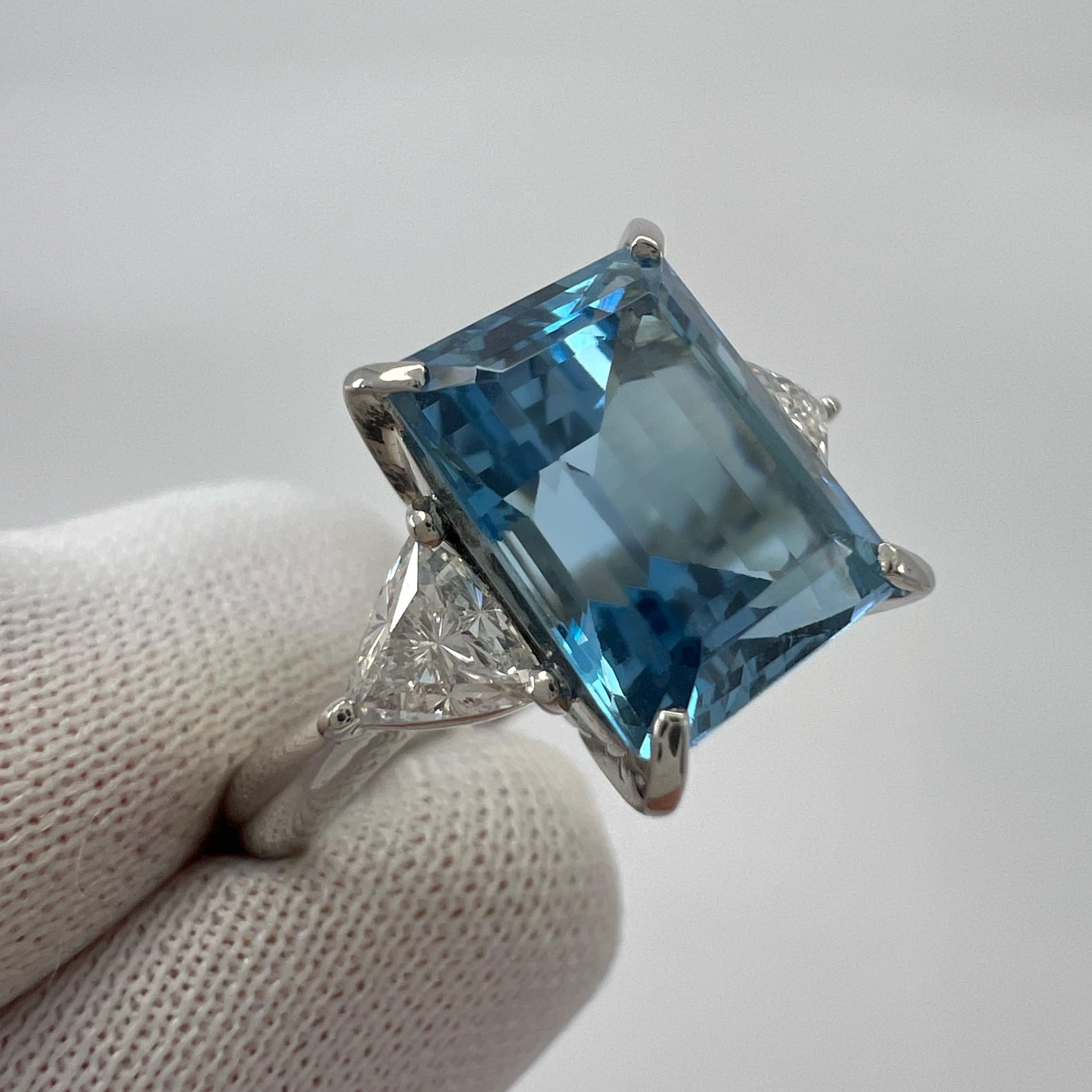 3.88ct Santa Maria Blue Emerald Cut Aquamarine Diamond Platinum Three Stone Ring For Sale 6