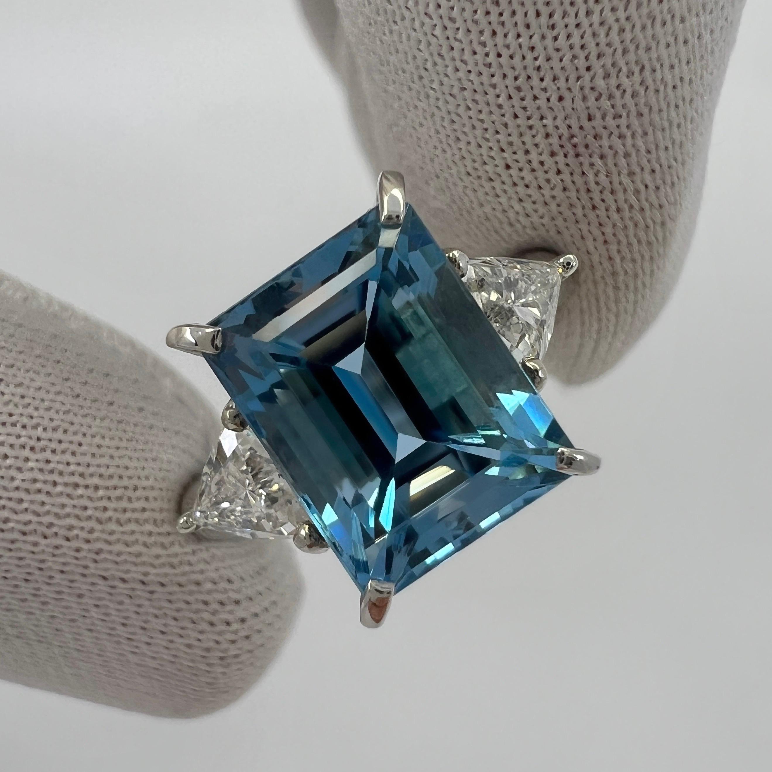 3.88ct Santa Maria Blue Emerald Cut Aquamarine Diamond Platinum Three Stone Ring 1
