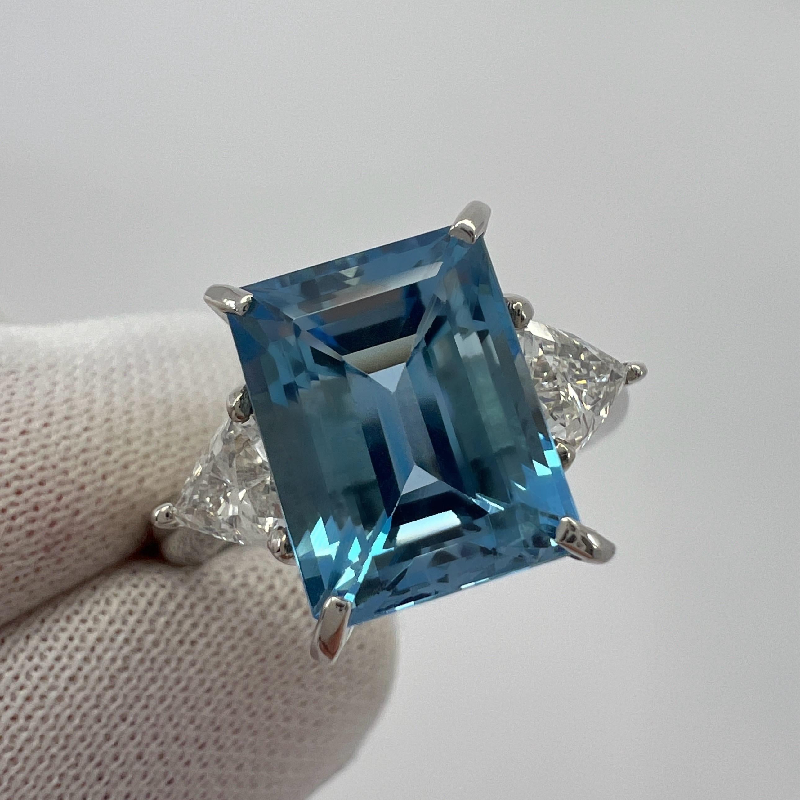 3.88ct Santa Maria Blue Emerald Cut Aquamarine Diamond Platinum Three Stone Ring 4