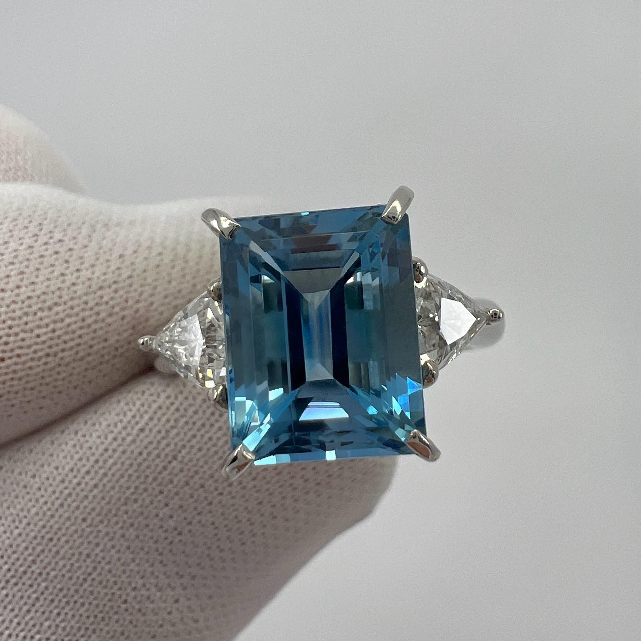 3.88ct Santa Maria Blue Emerald Cut Aquamarine Diamond Platinum Three Stone Ring 5