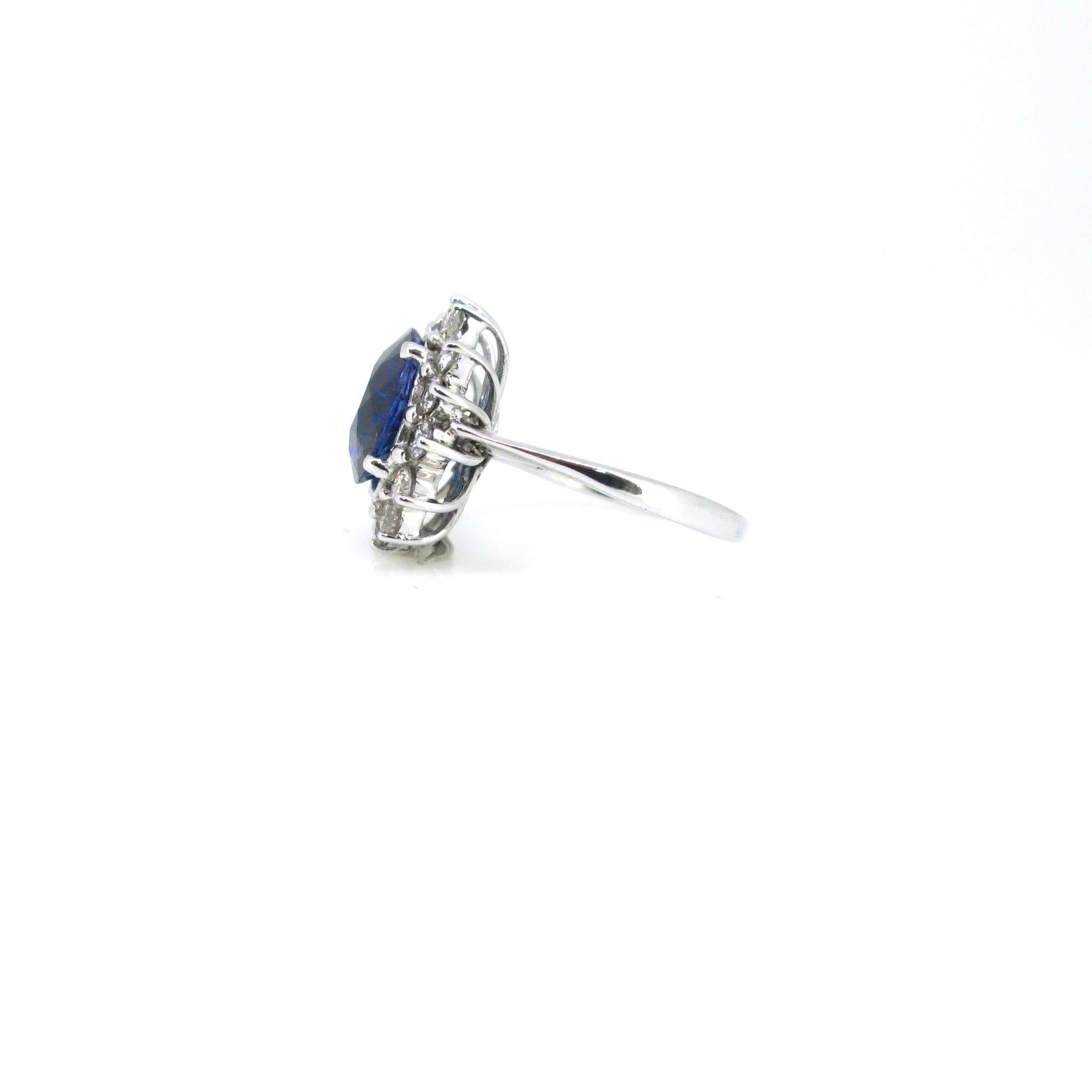 3.88 Carat Sapphire Diamond Cluster Ring, 18 Karat White Gold 1