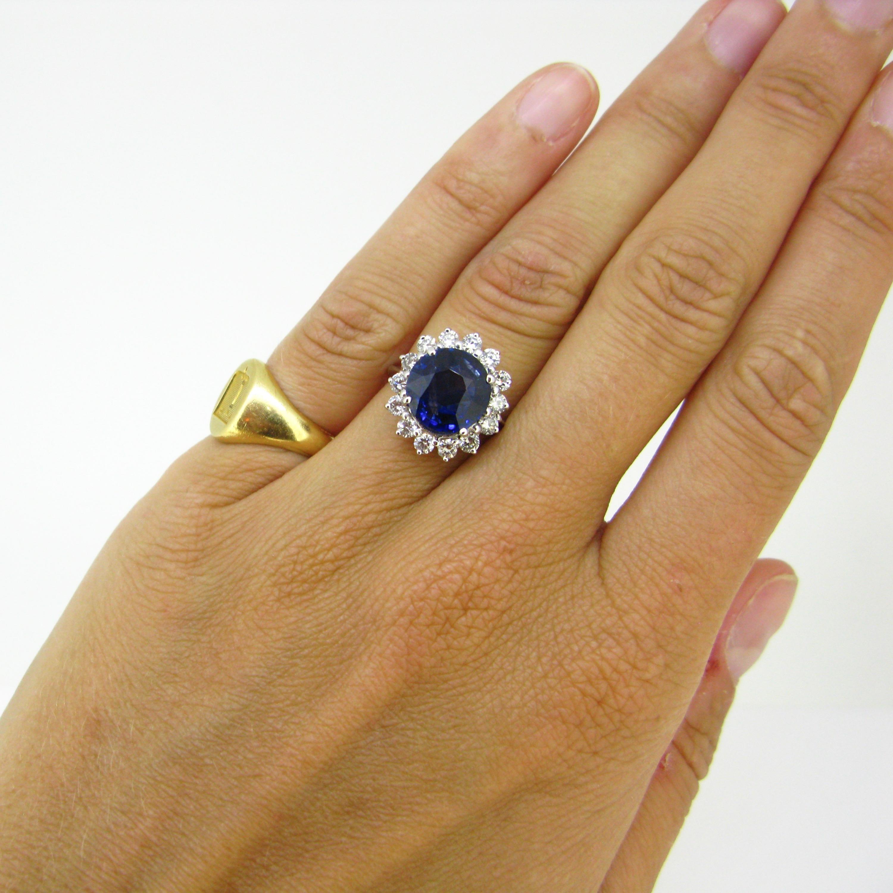 3.88 Carat Sapphire Diamond Cluster Ring, 18 Karat White Gold 2