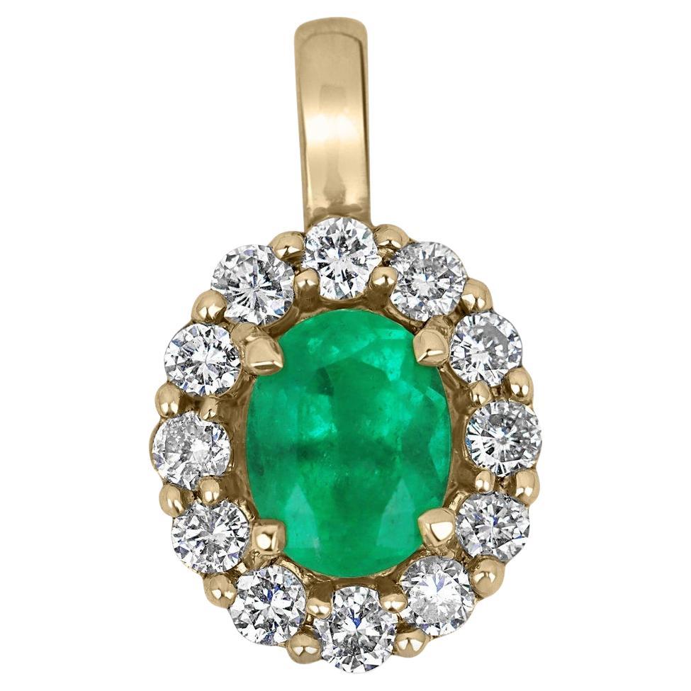 3.88tcw AAA+ Oval Colombian Emerald & Diamond Halo Pendant 18K Gold Anniversary
