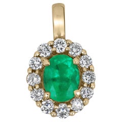 3.88tcw AAA+ Oval Colombian Emerald & Diamond Halo Pendant 18K Gold Anniversary
