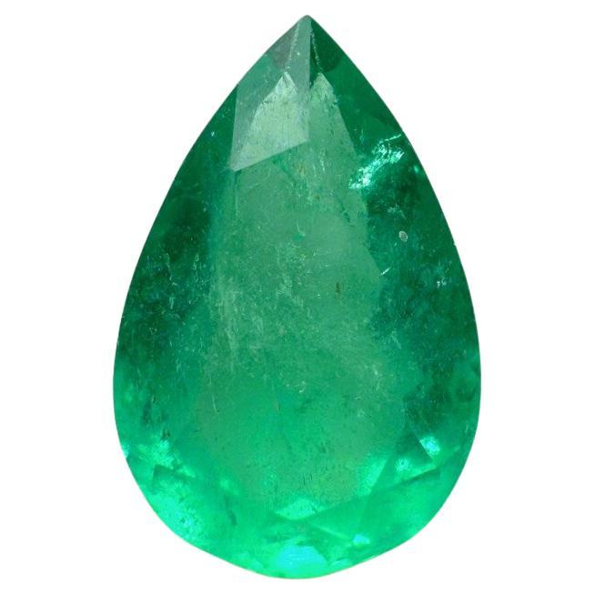 3.89 Carat 13.5x9 Medium Green Colombian Emerald - Pear-Cut May Birthstone Gem