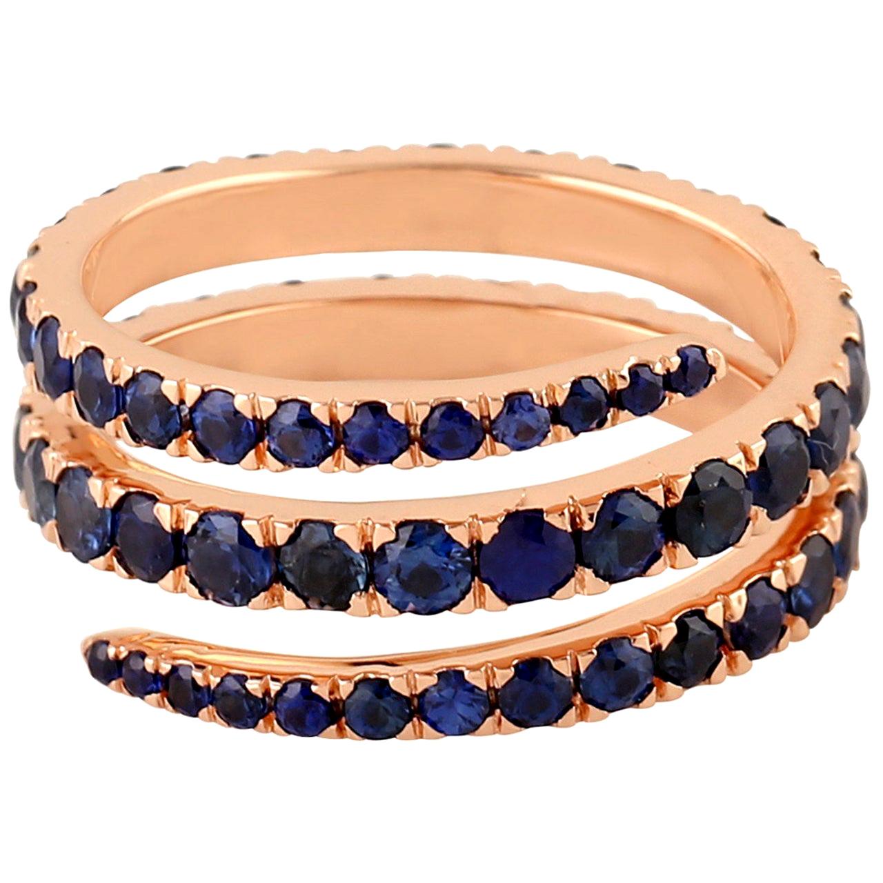 For Sale:  3.89 Carat Blue Sapphire 14 Karat Gold Coil Ring