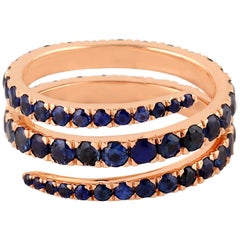 3.89 Carat Blue Sapphire 14 Karat Gold Coil Ring