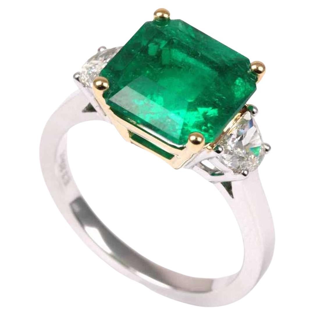 Certified Vivid Green Colombian Emerald and Diamonds Ring For Sale at ...