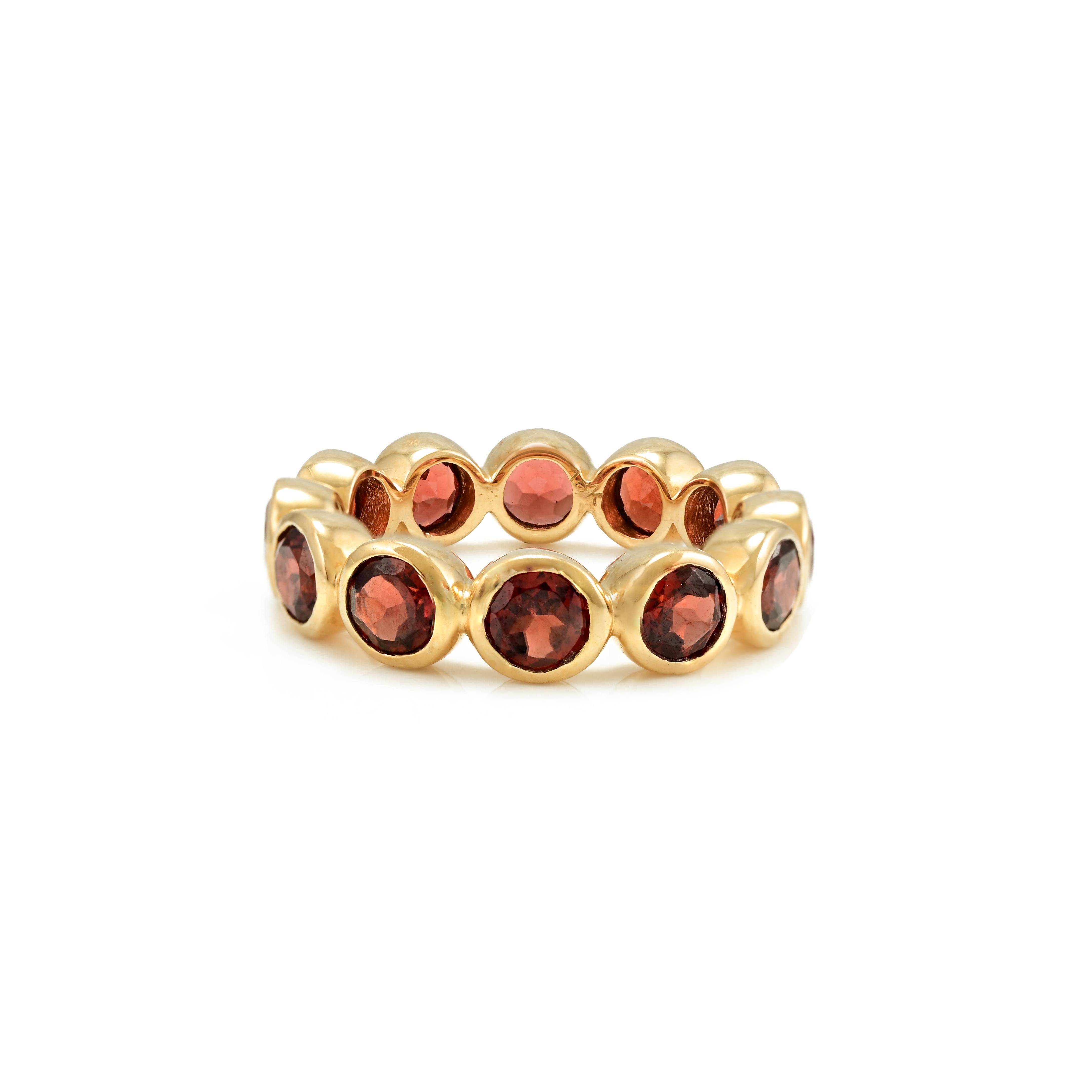 For Sale:  Art Deco 3.89 CTW Deep Red Garnet Eternity Full Band 18k Solid Yellow Gold 3