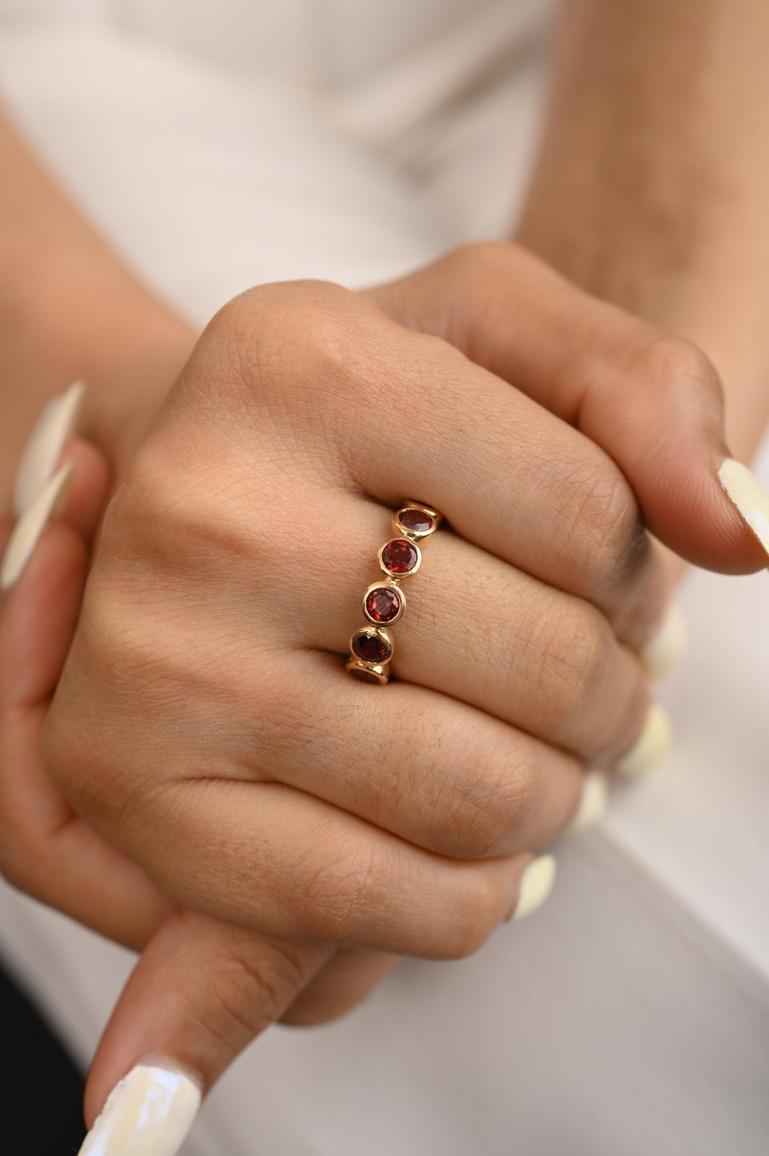 For Sale:  Art Deco 3.89 CTW Deep Red Garnet Eternity Full Band 18k Solid Yellow Gold 4