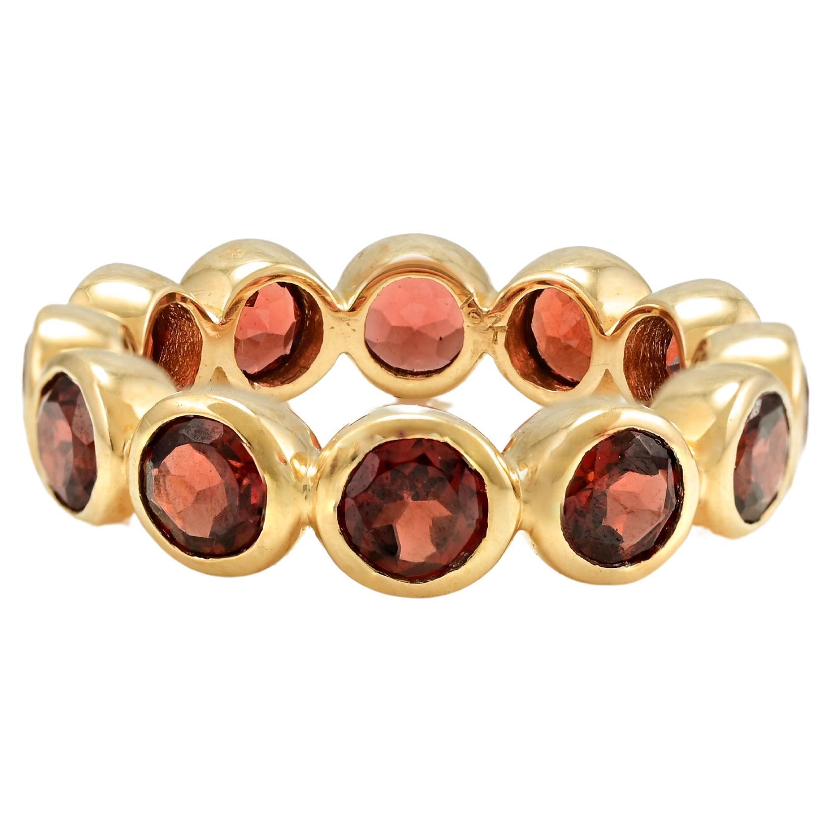 For Sale:  Art Deco 3.89 CTW Deep Red Garnet Eternity Full Band 18k Solid Yellow Gold