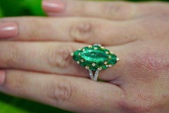 GIA Certified 3.89 Carat Marquise Cut Colombian Emerald & Diamond Ring