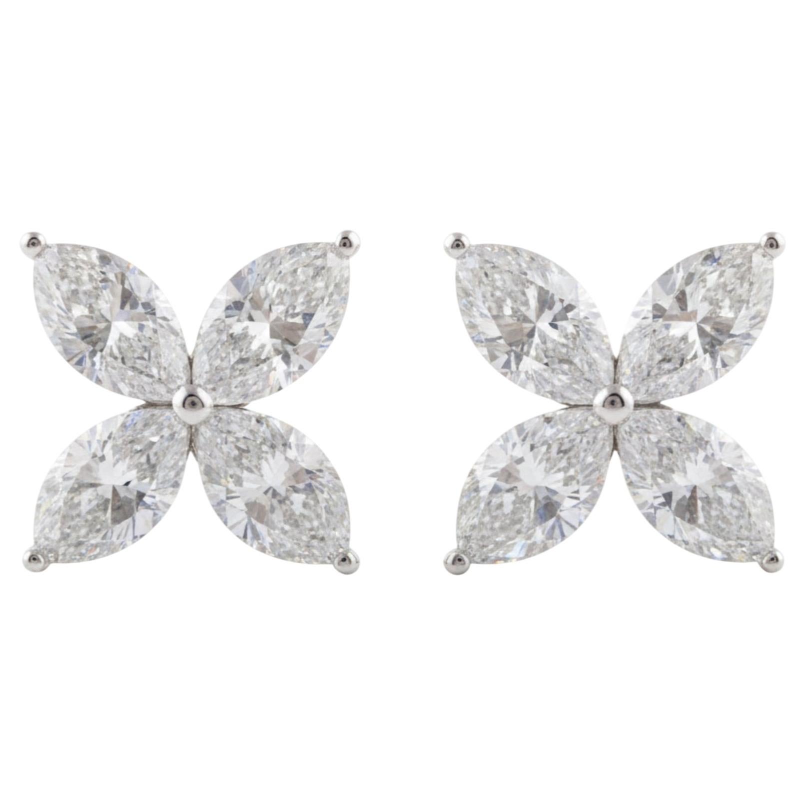 3.89 Carat Marquise SI/H Diamond Flower Stud Earrings 18 Karat White Gold For Sale