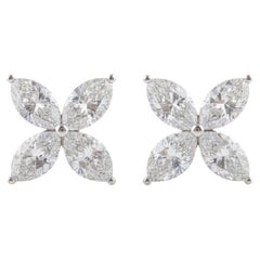 Orecchini a perno con fiore di diamante da 3,89 carati Marquise SI/H Oro bianco 18 carati