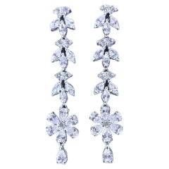 3.89 Carat Natural Diamonds 18K Gold Flowers Earrings