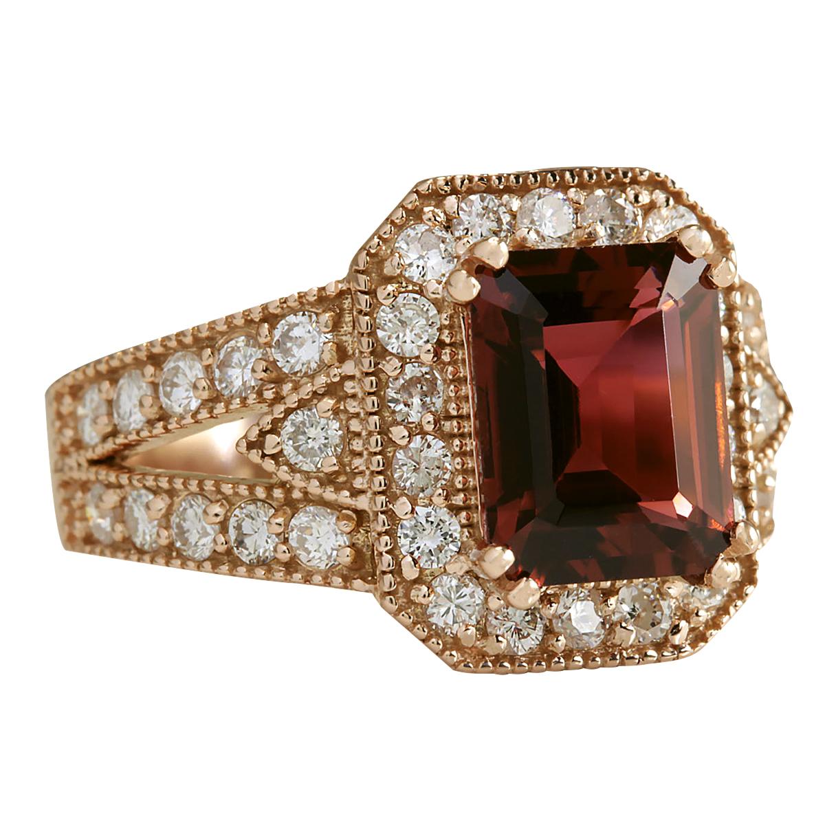3.89 Carat Natural Tourmaline 14 Karat Rose Gold Diamond Ring
Stamped: 14K Rose Gold
Total Ring Weight: 7.6 Grams
 Total Natural Tourmaline Weight is 2.79 Carat (Measures: 9.00x7.00 mm)
Color: Pink
Total Natural Diamond Weight is 1.10 Carat
Color: