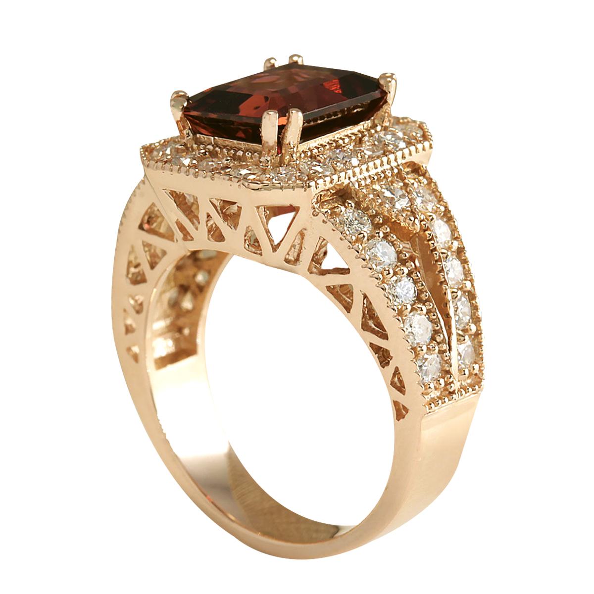 Emerald Cut Natural Tourmaline 14 Karat Rose Gold Diamond Ring For Sale