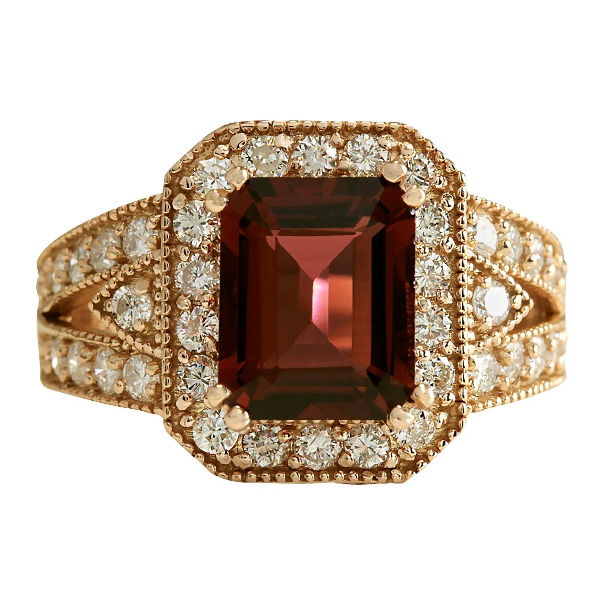 Natural Tourmaline 14 Karat Rose Gold Diamond Ring For Sale