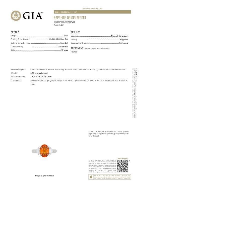 Platinring mit drei Steinen, 3,89 Karat orangefarbener Saphir und Diamant, GIA-zertifiziert im Angebot 1