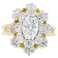 3.89 Carat Oscar Heyman White & Yellow Diamond Cluster Cocktail Ring 18K GIA