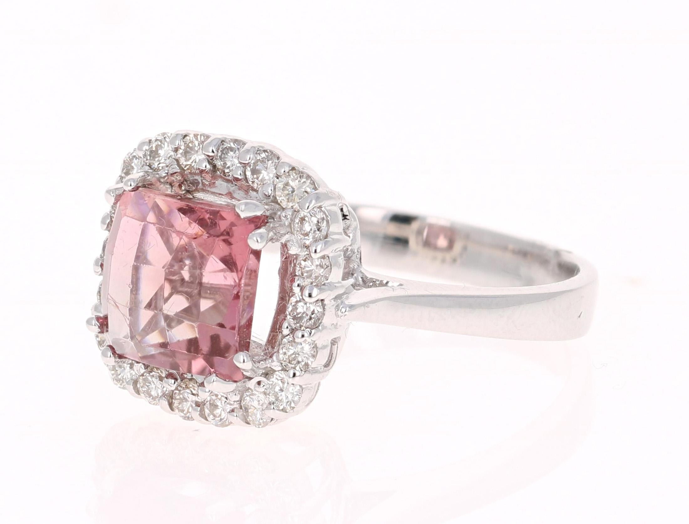 Modern 3.89 Carat Pink Tourmaline Diamond 14 Karat White Gold Ring
