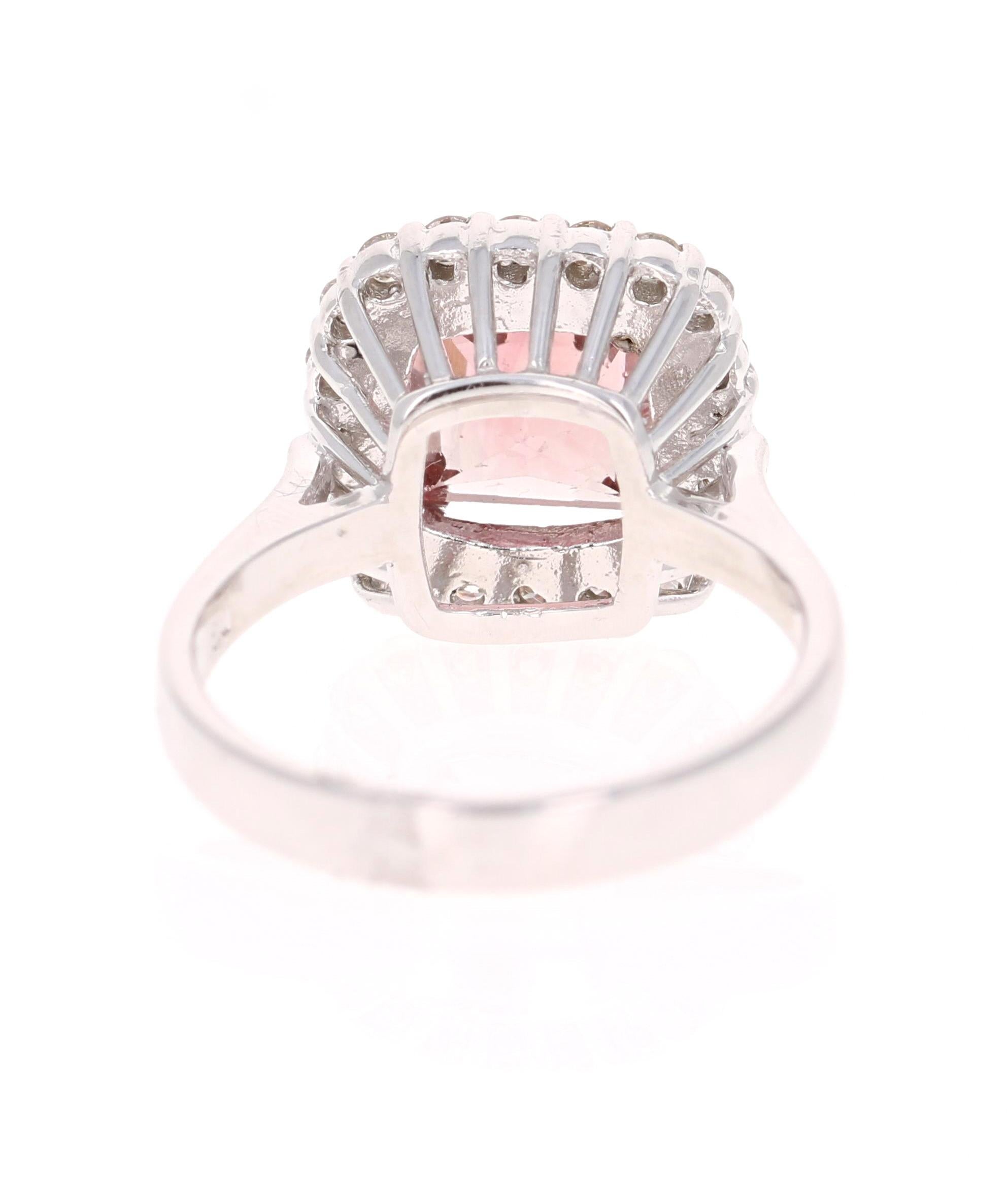 Princess Cut 3.89 Carat Pink Tourmaline Diamond 14 Karat White Gold Ring