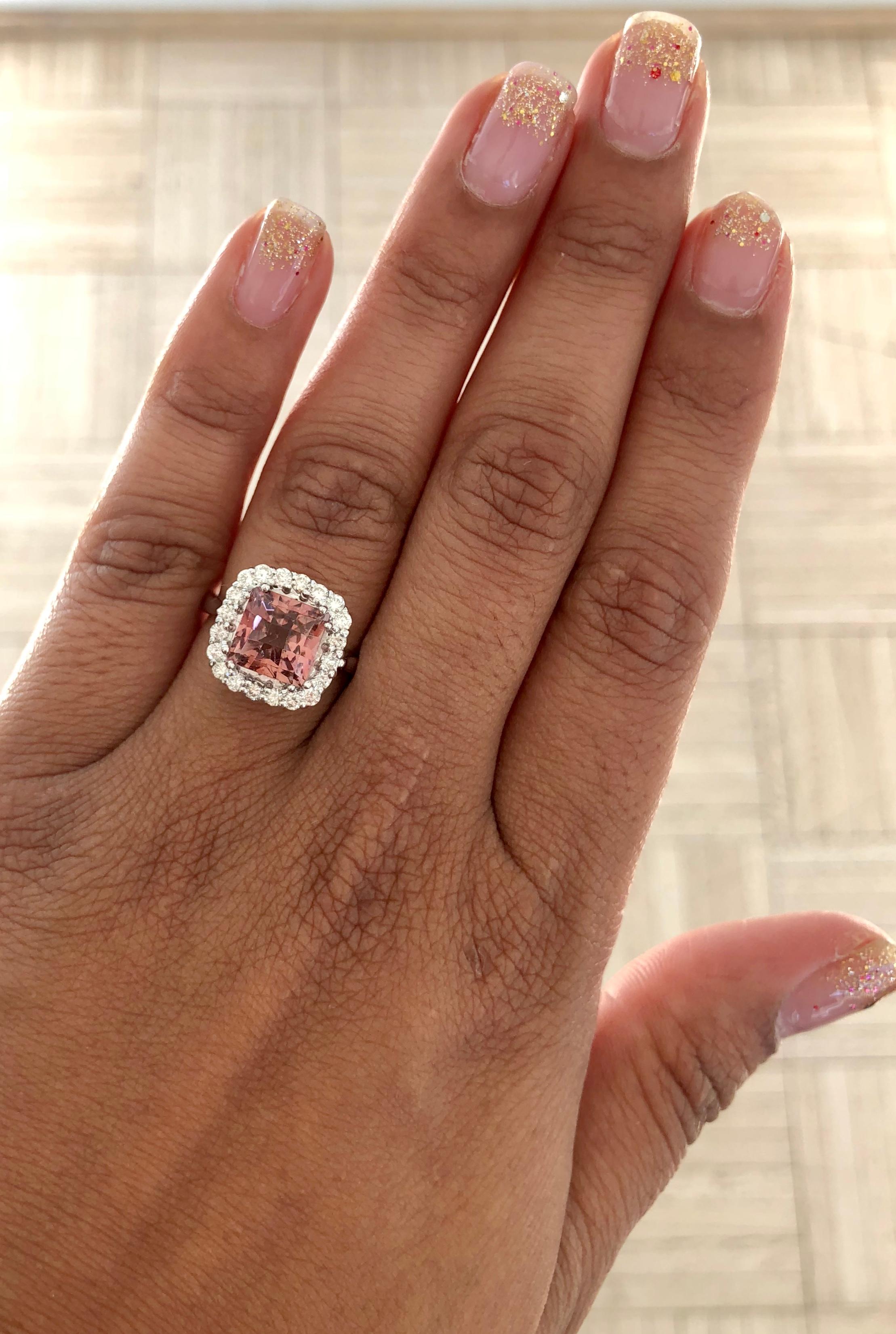 3.89 Carat Pink Tourmaline Diamond 14 Karat White Gold Ring In New Condition In Los Angeles, CA