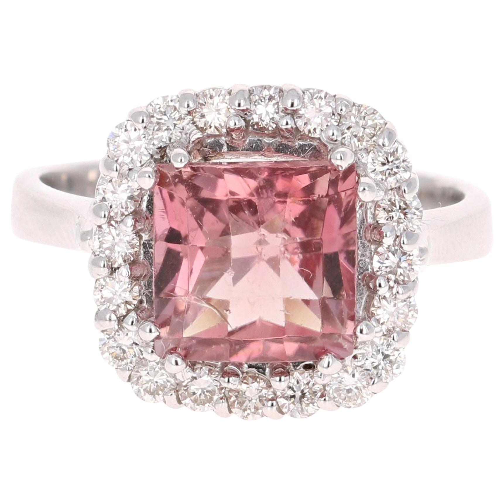 3.89 Carat Pink Tourmaline Diamond 14 Karat White Gold Ring