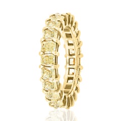 3.89 Carat Radiant Fancy Yellow Diamond Eternity Band Ring