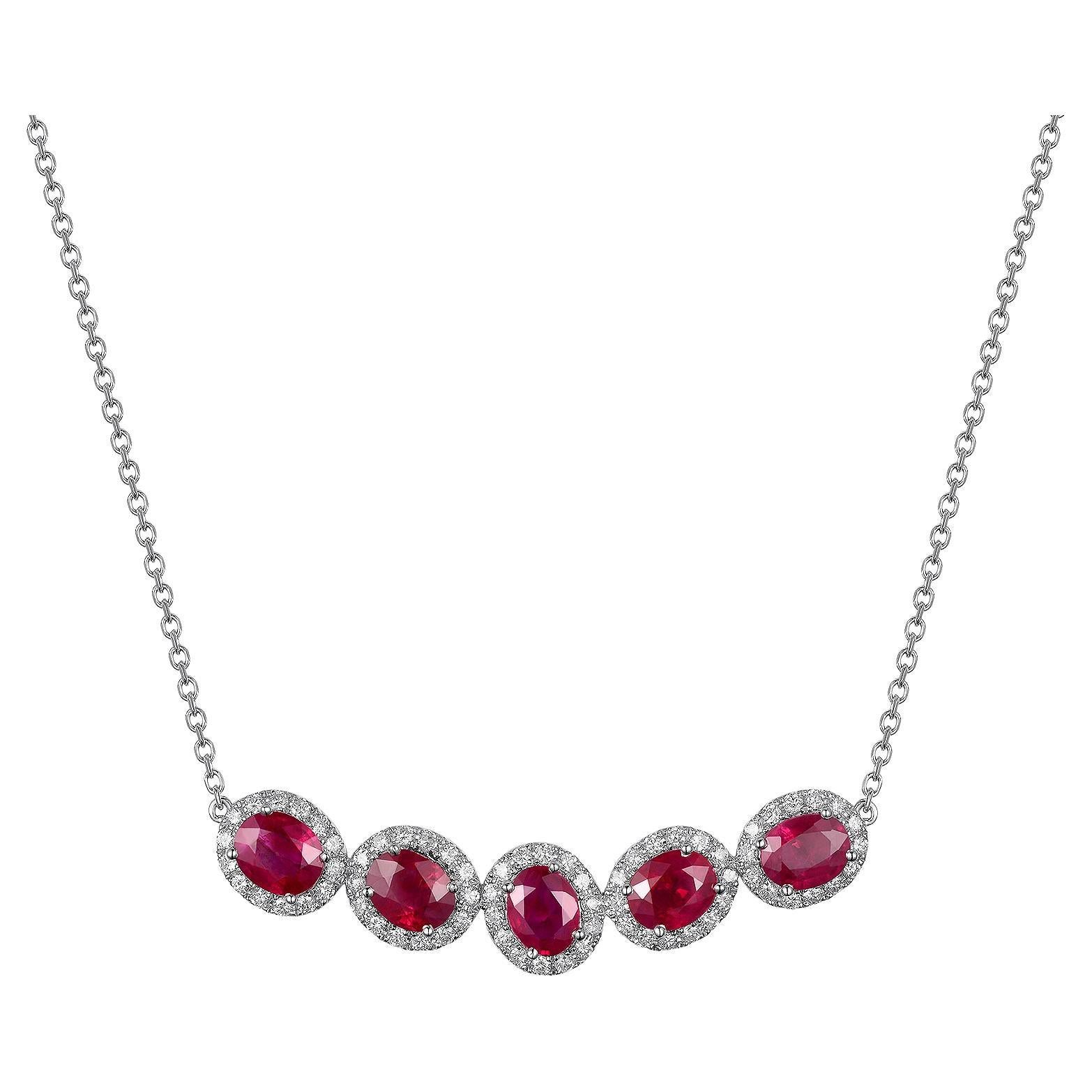 Burma Ruby Diamond Necklace Set in 18 Karat White Gold at 1stDibs