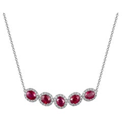 3.89 Carat Ruby Diamond Necklace in 18 Karat White Gold