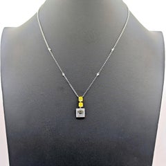 3.89 Carat Sugarloaf Sapphire Fancy Diamond White Gold Necklace