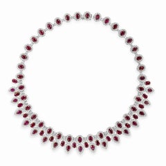 Roman Malakov GIA Certified 38.92 Carats Burmese Ruby & Diamond Halo Necklace