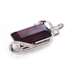 38.98 Carat Rhodolite Garnet and Diamond Pendant Top Made in 18 Karat White Gold