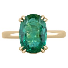 3,89 ct 14K Anello con solitario di smeraldo verde scuro allungato e taglio a cuscino per mano destra