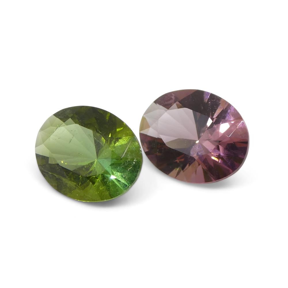 da uomo o donna Coppia di tormaline ovali rosa/verdi 3.89ct in vendita