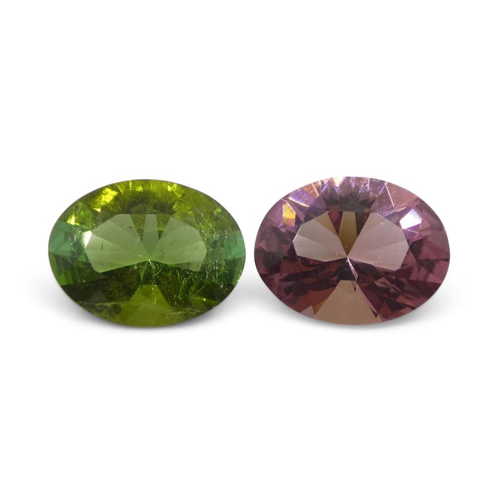 Brilliant Cut 3.89ct Pair Oval Pink/Green Tourmaline from Brazil For Sale
