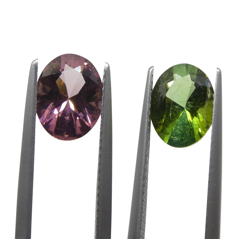 Women's or Men's 3.89ct Pair Oval Pink/Green Tourmaline from Brazil For Sale