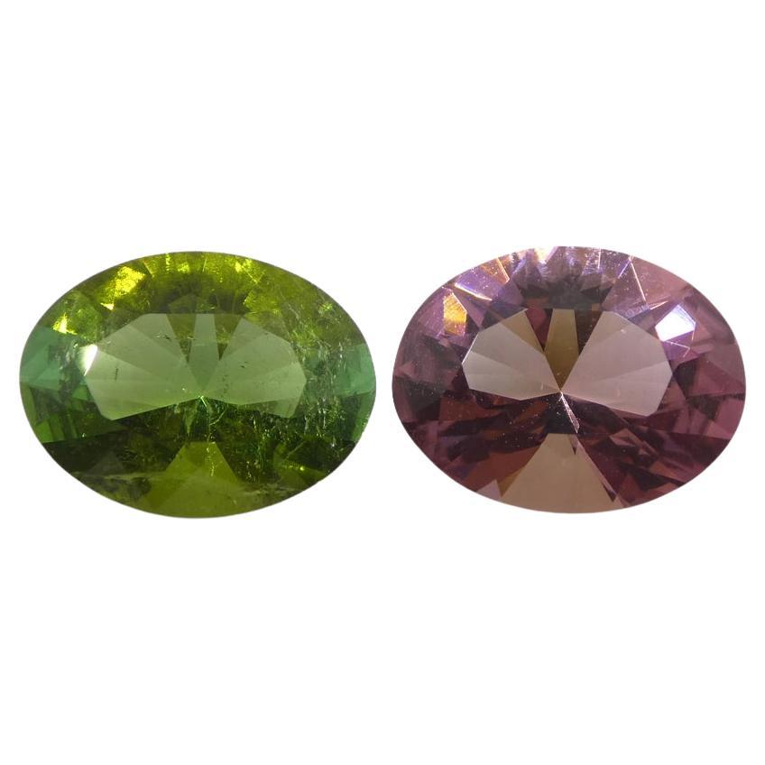 3.89ct Pair Oval Pink/Green Tourmaline from Brazil For Sale