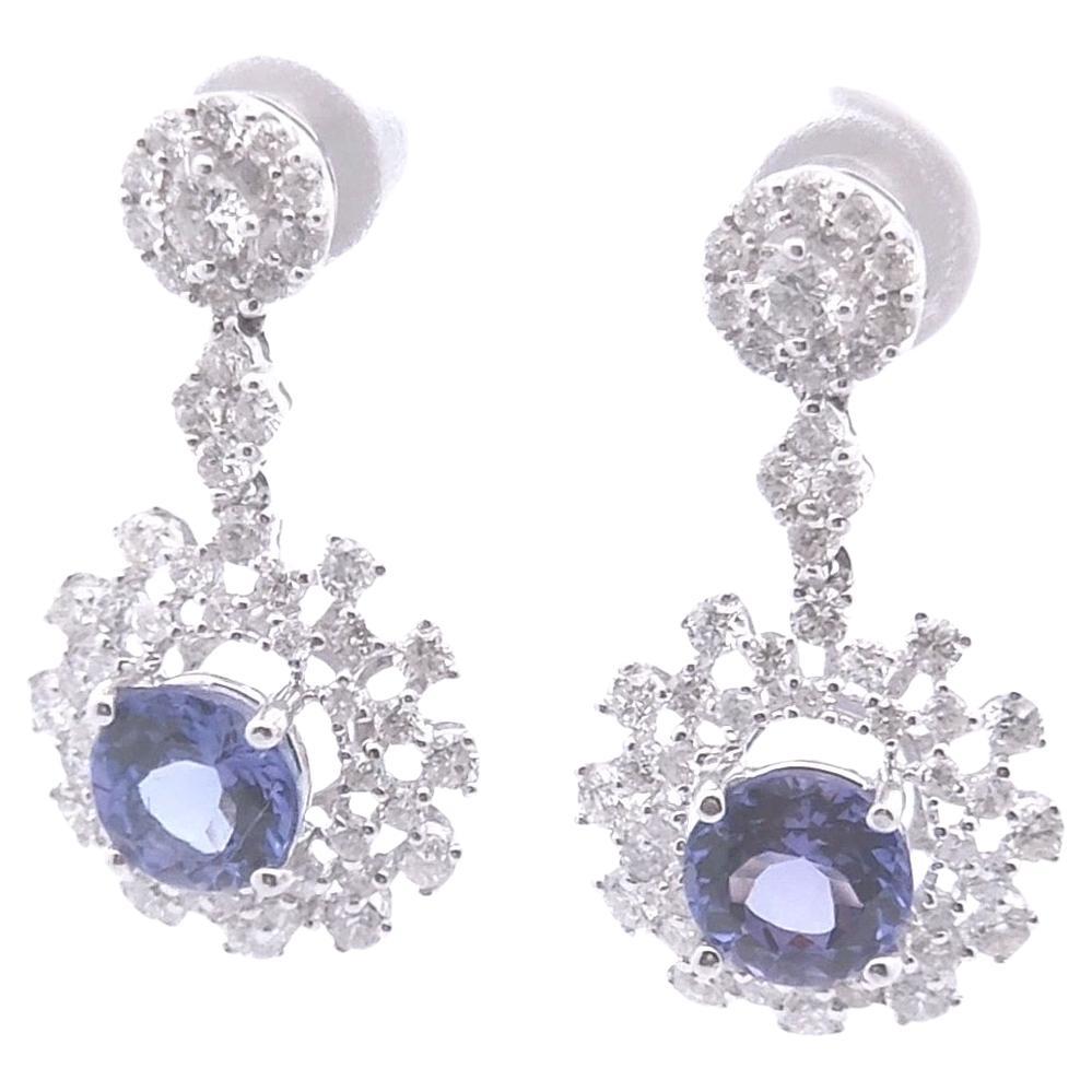 3.89ct Round Halo Diamond Tanzanite Earrings in 18k WG