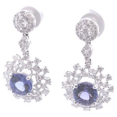 3.89ct Round Halo Diamond Tanzanite Earrings in 18k WG
